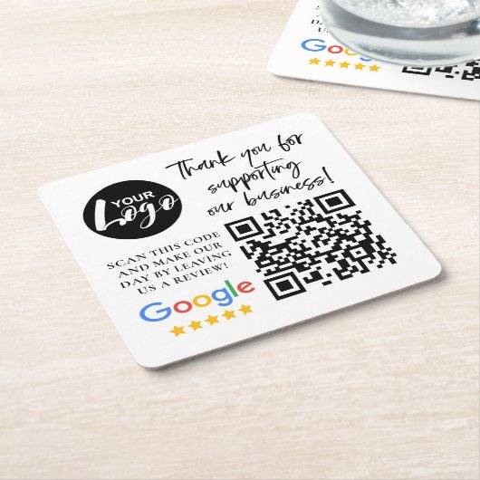 Google Reviewen Dank u Logo QR code Kartonnen Onderzetters (Schuin)