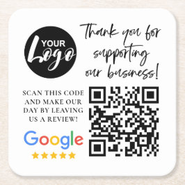 Google Reviewen Dank u Logo QR code Kartonnen Onderzetters