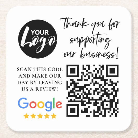 Google Reviewen Dank u Logo QR code Kartonnen Onderzetters (Voorkant)