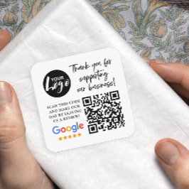 Google Reviewen Dank u Logo QR code Vierkante Sticker