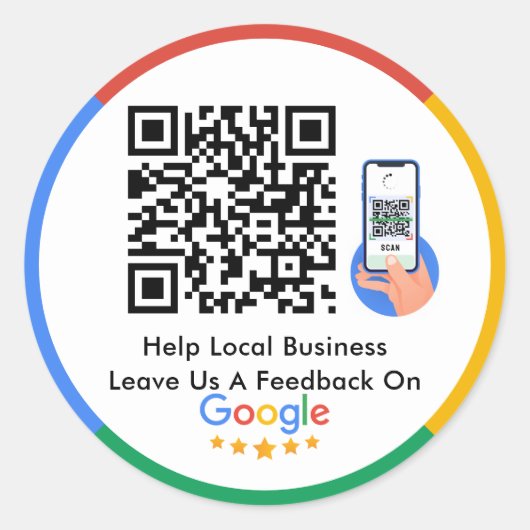 Google-Reviewen | Help lokale zakelijke QR-codekla Ronde Sticker (Voorkant)