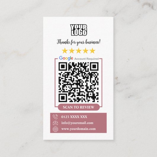 Google-Reviewen | Laat een Review Roos Gold QR Cod Visitekaartje (Voorkant)