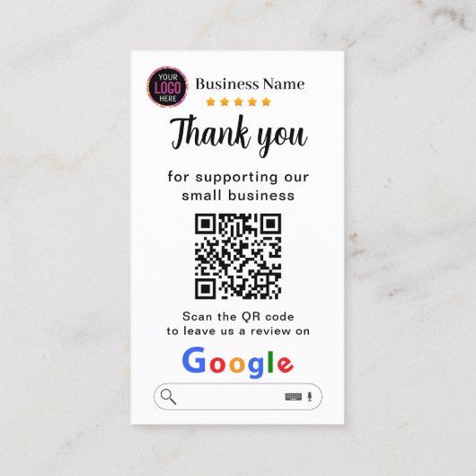 Google-Reviewen met dank en QR-code Visitekaartje (Achterkant)