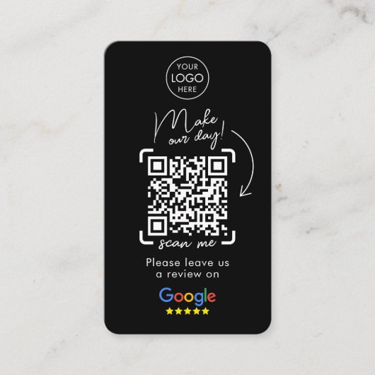 Google Reviewen QR Code Black Business Review US Visitekaartje (Voorkant)