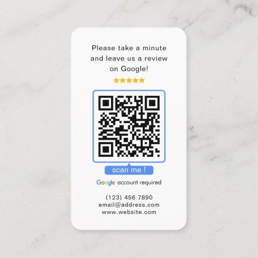 Google Reviewen QR Code Business Review US Visitekaartje (Achterkant)