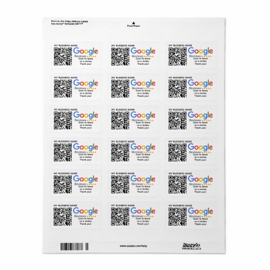 GOOGLE REVIEWEN QR-code Custom Branded Etiket (Full Sheet)