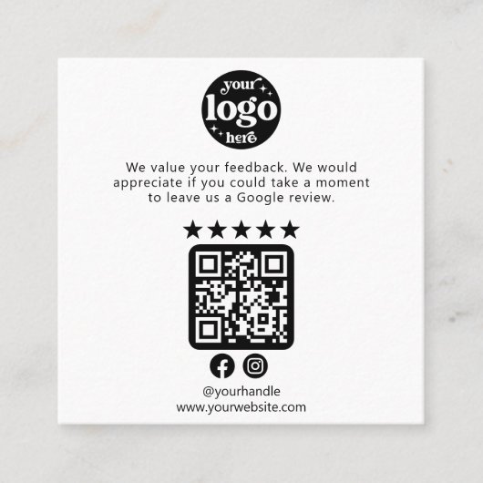 Google Reviewen QR Code Modern Company Logo Vierkante Visitekaartje (Voorkant)