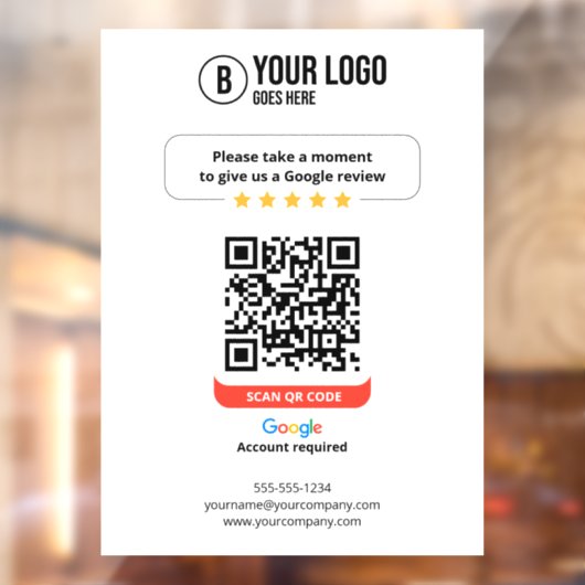 Google Reviewen QR Code Rate Mijn Bedrijf 5 Sterre Raamsticker (Vel 2)