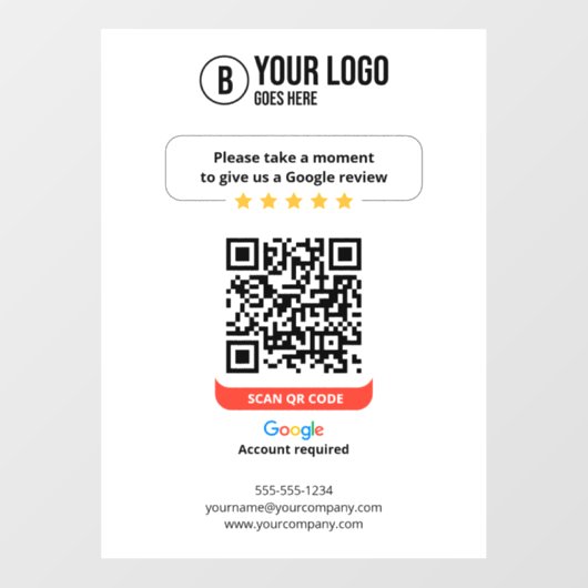Google Reviewen QR Code Rate Mijn Bedrijf 5 Sterre Raamsticker (Vel)