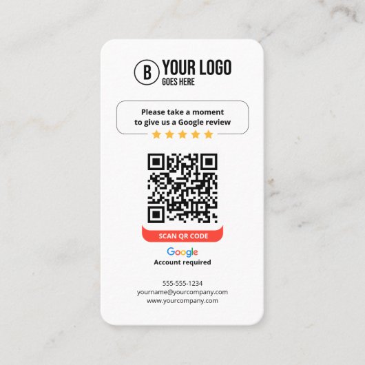 Google Reviewen QR Code Rate Mijn Bedrijf 5 Sterre Visitekaartje (Voorkant)