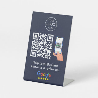 Google-Reviewen | Zakelijke feedback Blauwe QR-cod Reclamebord Met Voetstuk