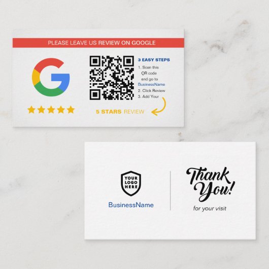 Google-Reviewen | Zakelijke QR-code Bedankt Visitekaartje (Voorkant / Achterkant)