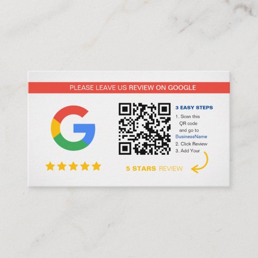 Google-Reviewen | Zakelijke QR-code Bedankt Visitekaartje (Voorkant)