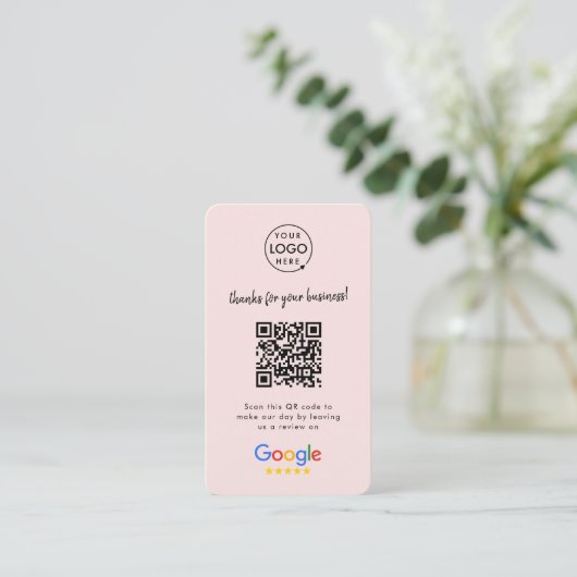 Google-Reviewen | Zakelijke Review - Blush roze QR Visitekaartje (Staand voorkant)