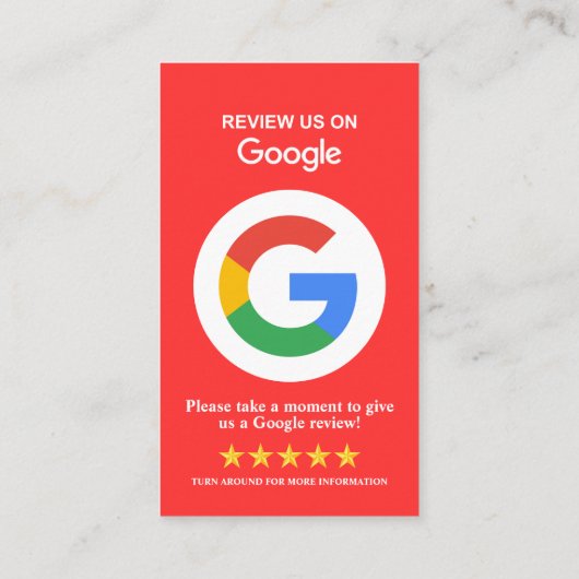 Google-Reviewen | Zakelijke Review US Rode QR-code Visitekaartje (Achterkant)