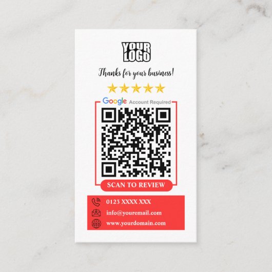 Google-Reviewen | Zakelijke Review US Rode QR-code Visitekaartje (Voorkant)