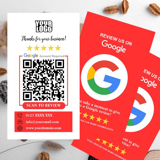Google-Reviewen | Zakelijke Review US Rode QR-code Visitekaartje