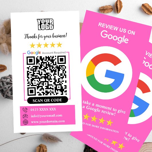 Google-Reviewen | Zakelijke Review US Roze QR-code Visitekaartje