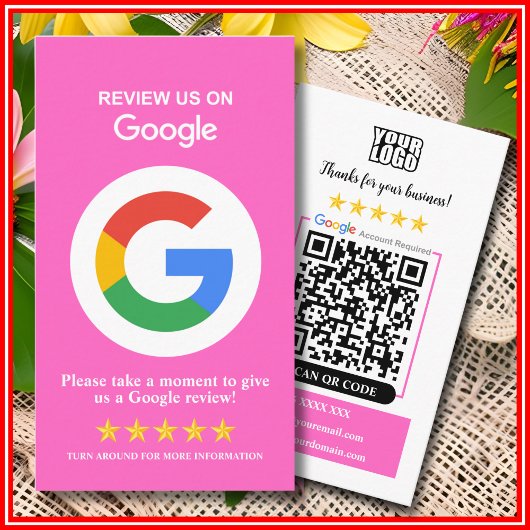 Google-Reviewen | Zakelijke Review US Roze QR-code Visitekaartje