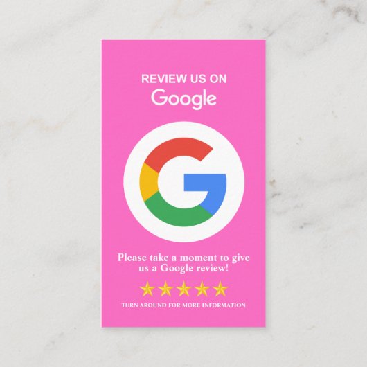 Google-Reviewen | Zakelijke Review US Roze QR-code Visitekaartje (Achterkant)