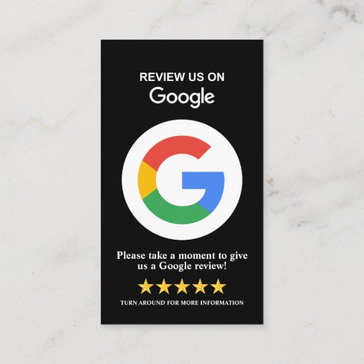 Google-Reviewen | Zakelijke Review US Zwart QR Cod Visitekaartje (Achterkant)