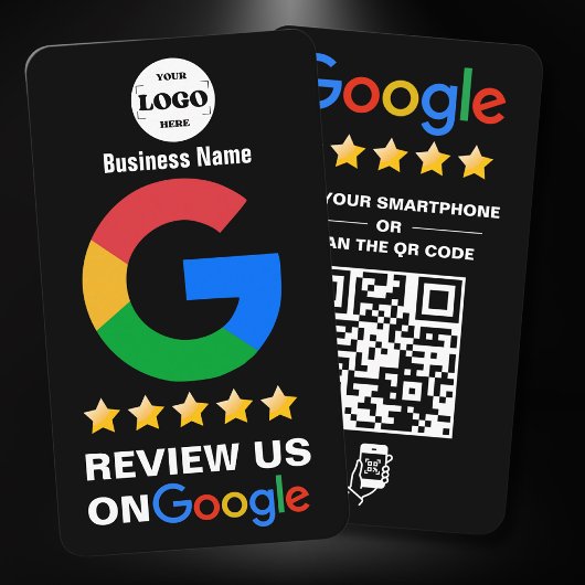 Google-Reviewen | Zakelijke Review US Zwart QR Cod Visitekaartje