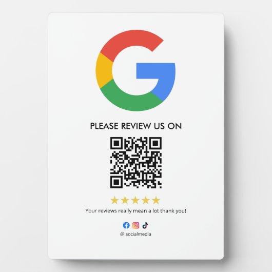 Google Reviews Easel Sign | QR Code Display Plaque Fotoplaat (voorkant)