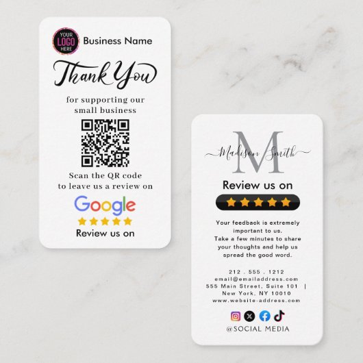Google Reviews Met Bedankt En QR Code Visitekaartje (Voorkant / Achterkant)