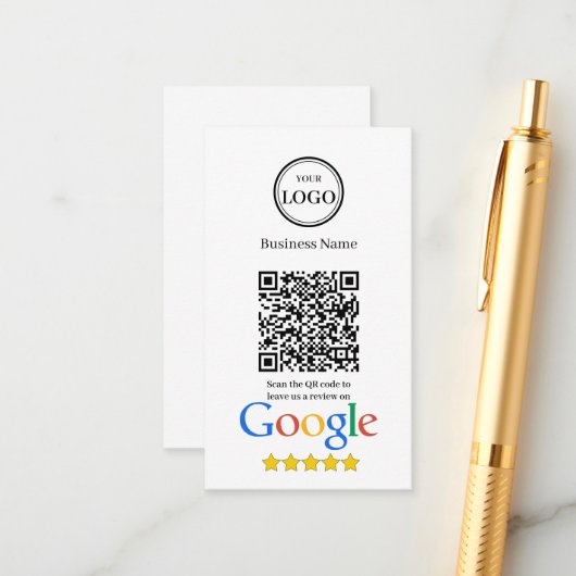 Google Reviews Met QR-code En Bedrijfslogo Informatiekaartje (Voorkant / Achterkant in situ)