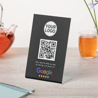 Google Reviews QR-code donker thema aangepast logo Reclamebord Met Voetstuk