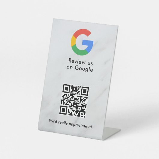 Google reviews qr code tabletop sign reclamebord met voetstuk (Voorkant)