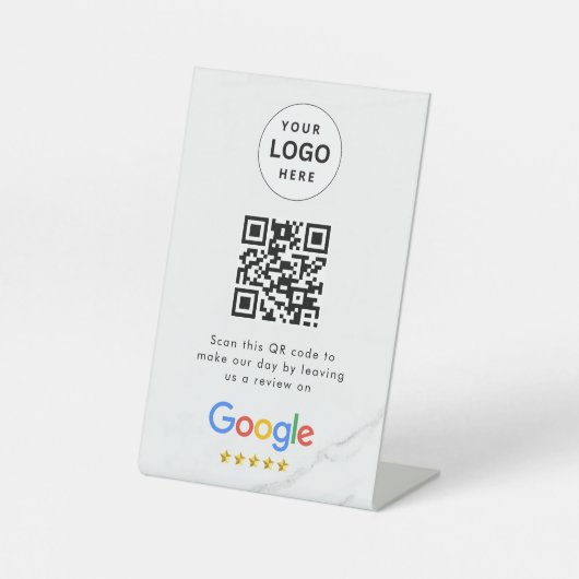 Google reviews qr code tabletop sign reclamebord met voetstuk (Voorkant)