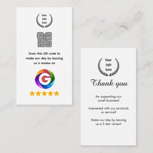 Google Reviews Tafelbord | QR-code Voetstuk Informatiekaartje (Voorkant / Achterkant)