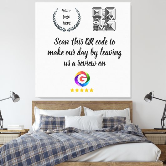 Google Reviews Tafelbord Sign | QR Code deur Borde Canvas Afdruk (Insitu (Slaapkamer))