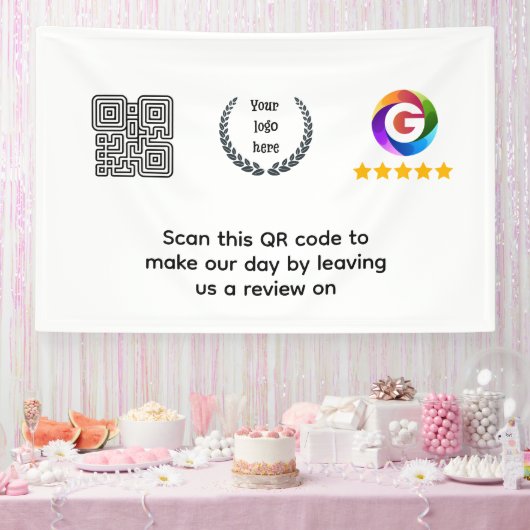 Google Reviews Tafelbordje | QR-code deur borden Spandoek (Feest)