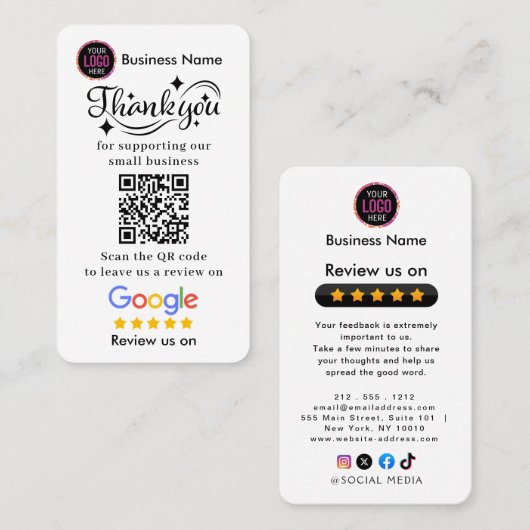 Google Reviews With Thank You And QR Code Business Visitekaartje (Voorkant / Achterkant)