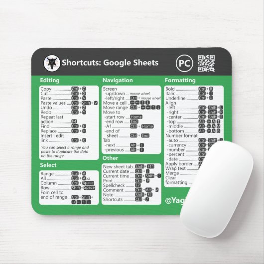 Google Sheets Keyboard Shortcuts for PC Mouse Pad Muismat (Met muis)