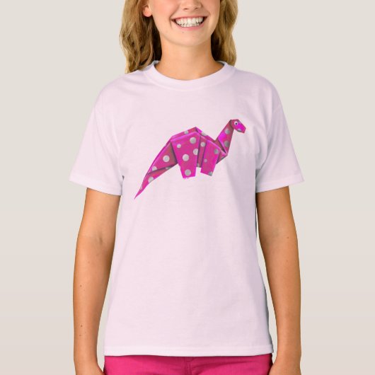 Googly-Eyed Origami Brachiosaurus - Roze T-shirt (Voorkant)