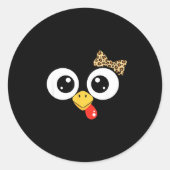Googly-eyed Turkey With Leopard Bow, Funny Cartoon Ronde Sticker (Voorkant)