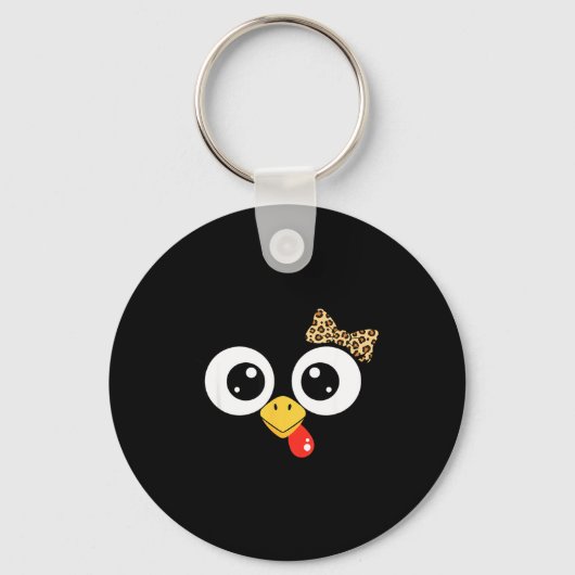 Googly-eyed Turkey With Leopard Bow, Funny Cartoon Sleutelhanger (Voorkant)