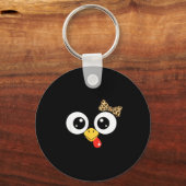 Googly-eyed Turkey With Leopard Bow, Funny Cartoon Sleutelhanger (Voorkant)
