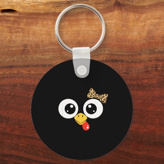 Googly-eyed Turkey With Leopard Bow, Funny Cartoon Sleutelhanger (Voorkant)