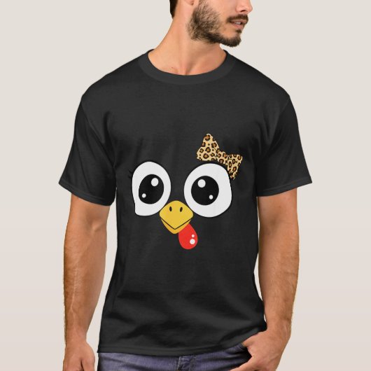 Googly-eyed Turkey With Leopard Bow, Funny Cartoon T-shirt (Voorkant)
