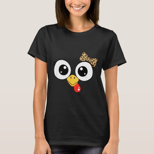 Googly-eyed Turkey With Leopard Bow, Funny Cartoon T-shirt (Voorkant)
