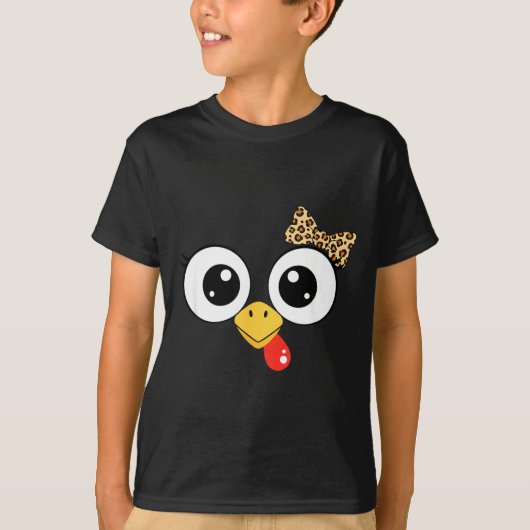 Googly-eyed Turkey With Leopard Bow, Funny Cartoon T-shirt (Voorkant)
