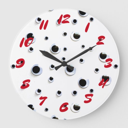 Googly Eyes Black en White Red Trendy Fun Grote Klok (Voorkant)