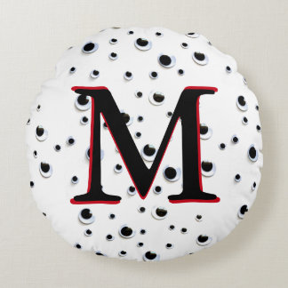 Googly Eyes Black en White Red Trendy Monogram Rond Kussen