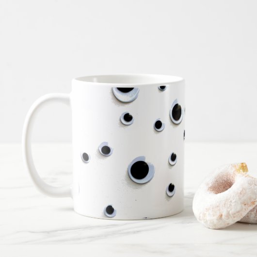 Googly Eyes Black en White Trendy Stippen Cute Koffiemok (Met donut)