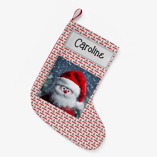 Googly Eyes Funny Santa, Gepersonaliseerd met naam Kleine Kerstsok (Voorkant (Hangend))