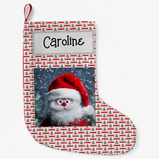 Googly Eyes Funny Santa, Gepersonaliseerd met naam Kleine Kerstsok (Voorkant)